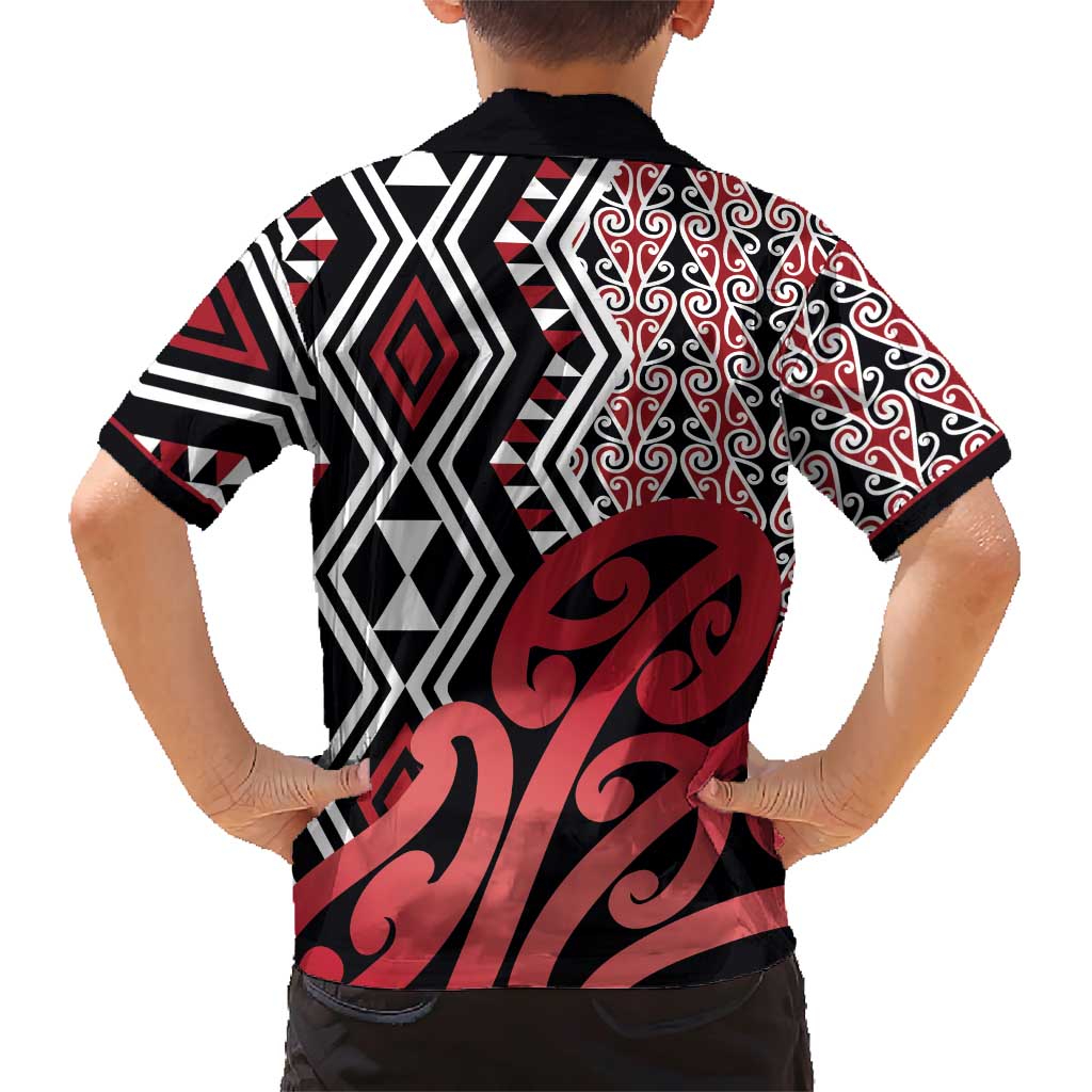 New Zealand Family Matching Short Sleeve Bodycon Dress and Hawaiian Shirt Aotearoa Kowhaiwhai Mix Taniko Art - Red LT14 - Polynesian Pride
