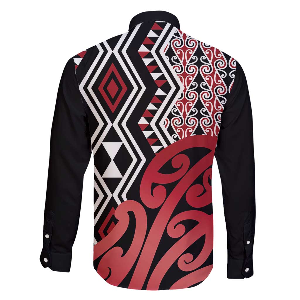 New Zealand Family Matching Short Sleeve Bodycon Dress and Hawaiian Shirt Aotearoa Kowhaiwhai Mix Taniko Art - Red LT14 - Polynesian Pride