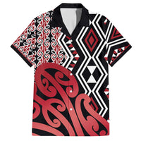 New Zealand Family Matching Tank Maxi Dress and Hawaiian Shirt Aotearoa Kowhaiwhai Mix Taniko Art - Red LT14 Dad's Shirt - Short Sleeve Red - Polynesian Pride