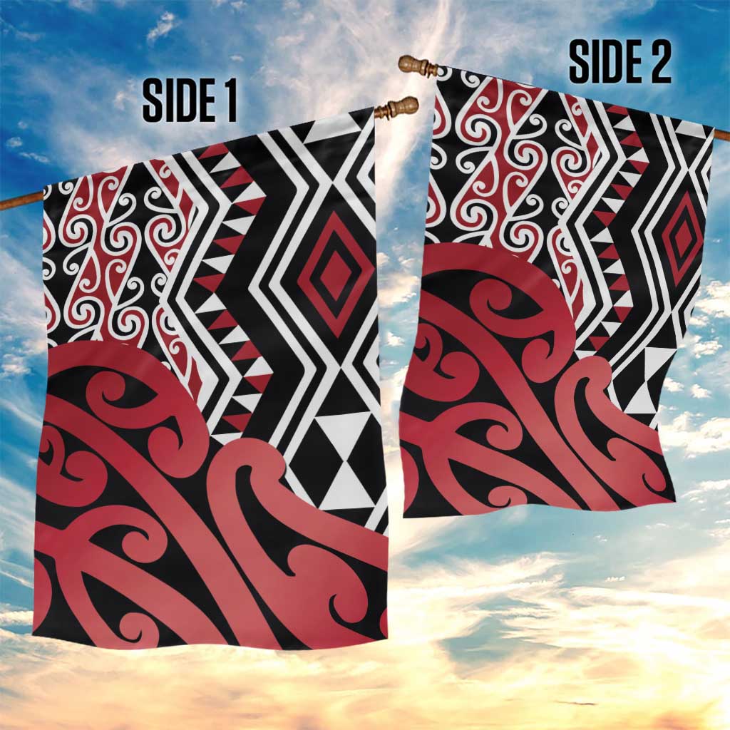 New Zealand Garden Flag Aotearoa Kowhaiwhai Mix Taniko Art - Red LT14 - Polynesian Pride