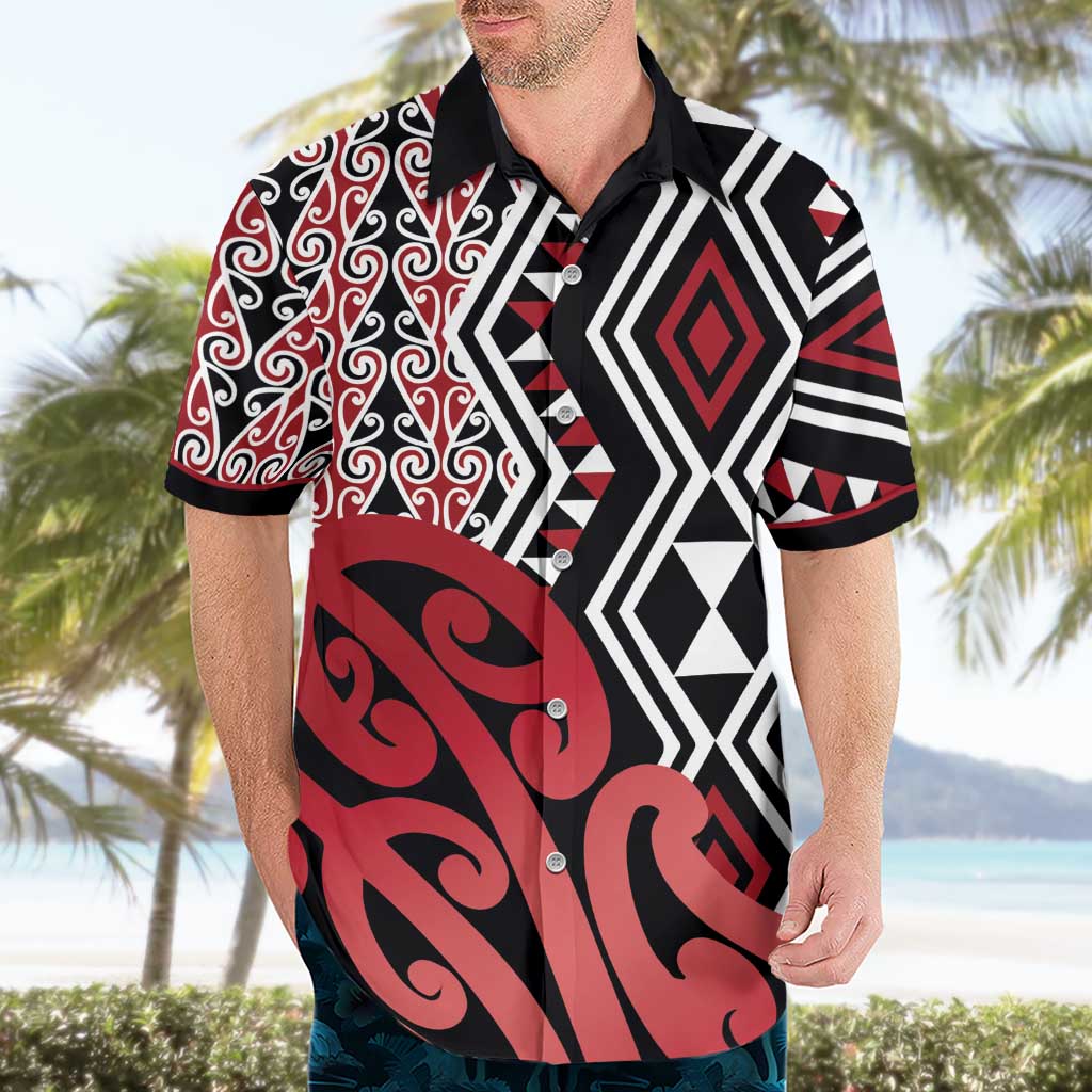 New Zealand Hawaiian Shirt Aotearoa Kowhaiwhai Mix Taniko Art - Red LT14 - Polynesian Pride