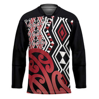 New Zealand Hockey Jersey Aotearoa Kowhaiwhai Mix Taniko Art - Red LT14 Unisex Red - Polynesian Pride