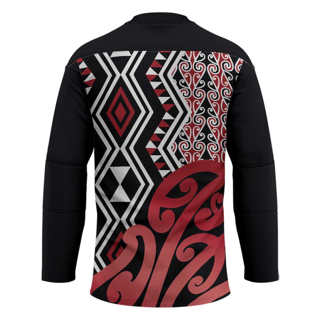 New Zealand Hockey Jersey Aotearoa Kowhaiwhai Mix Taniko Art - Red LT14 - Polynesian Pride