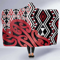 New Zealand Hooded Blanket Aotearoa Kowhaiwhai Mix Taniko Art - Red LT14 One Size Red - Polynesian Pride