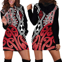 New Zealand Hoodie Dress Aotearoa Kowhaiwhai Mix Taniko Art - Red LT14 - Polynesian Pride