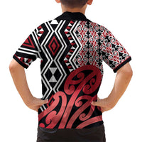 New Zealand Kid Hawaiian Shirt Aotearoa Kowhaiwhai Mix Taniko Art - Red LT14 - Polynesian Pride