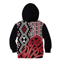 New Zealand Kid Hoodie Aotearoa Kowhaiwhai Mix Taniko Art - Red LT14 - Polynesian Pride