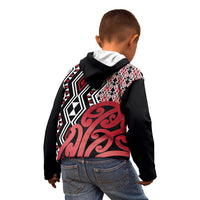 New Zealand Kid Hoodie Aotearoa Kowhaiwhai Mix Taniko Art - Red LT14 - Polynesian Pride
