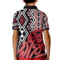 New Zealand Kid Polo Shirt Aotearoa Kowhaiwhai Mix Taniko Art - Red LT14 - Polynesian Pride