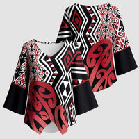 New Zealand Kimono Sleeve Blouse Aotearoa Kowhaiwhai Mix Taniko Art - Red LT14 - Polynesian Pride