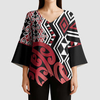 New Zealand Kimono Sleeve Blouse Aotearoa Kowhaiwhai Mix Taniko Art - Red LT14 - Polynesian Pride
