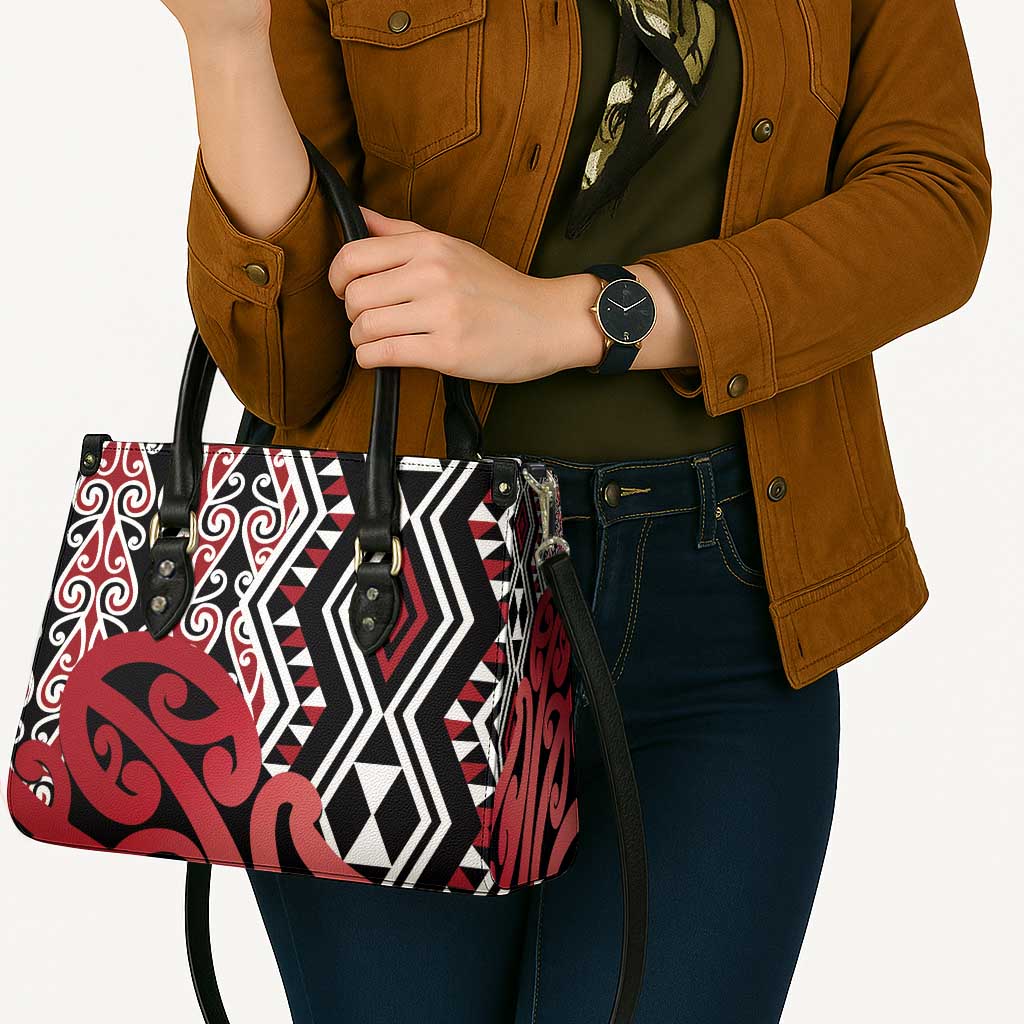 New Zealand Leather Bag Aotearoa Kowhaiwhai Mix Taniko Art - Red - Polynesian Pride