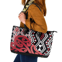 New Zealand Leather Tote Bag Aotearoa Kowhaiwhai Mix Taniko Art - Red LT14 Red - Polynesian Pride