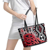 New Zealand Leather Tote Bag Aotearoa Kowhaiwhai Mix Taniko Art - Red LT14 - Polynesian Pride