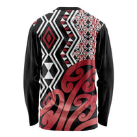 New Zealand Long Sleeve Shirt Aotearoa Kowhaiwhai Mix Taniko Art - Red LT14 - Polynesian Pride