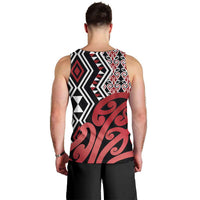 New Zealand Men Tank Top Aotearoa Kowhaiwhai Mix Taniko Art - Red LT14 - Polynesian Pride