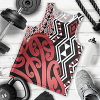 New Zealand Men Tank Top Aotearoa Kowhaiwhai Mix Taniko Art - Red LT14 - Polynesian Pride
