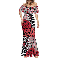 New Zealand Mermaid Dress Aotearoa Kowhaiwhai Mix Taniko Art - Red LT14 - Polynesian Pride