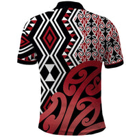 New Zealand Polo Shirt Aotearoa Kowhaiwhai Mix Taniko Art - Red LT14 - Polynesian Pride
