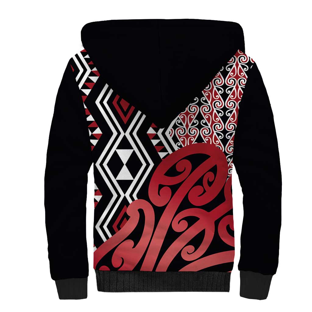 New Zealand Sherpa Hoodie Aotearoa Kowhaiwhai Mix Taniko Art - Red LT14 - Polynesian Pride