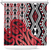 New Zealand Shower Curtain Aotearoa Kowhaiwhai Mix Taniko Art - Red LT14 Red - Polynesian Pride
