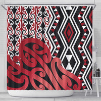 New Zealand Shower Curtain Aotearoa Kowhaiwhai Mix Taniko Art - Red LT14 - Polynesian Pride