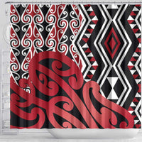New Zealand Shower Curtain Aotearoa Kowhaiwhai Mix Taniko Art - Red LT14 - Polynesian Pride