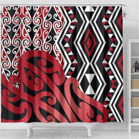 New Zealand Shower Curtain Aotearoa Kowhaiwhai Mix Taniko Art - Red LT14 - Polynesian Pride