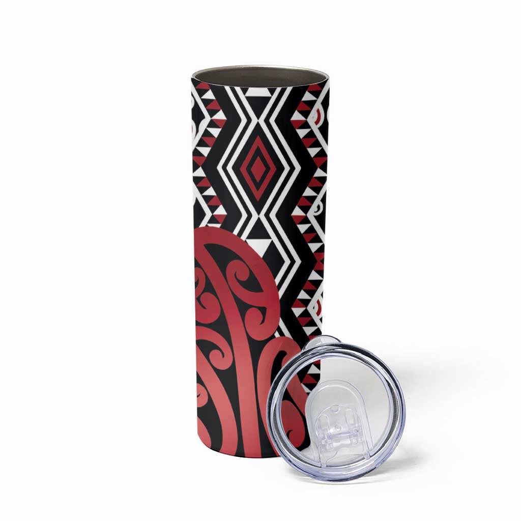 New Zealand Skinny Tumbler Aotearoa Kowhaiwhai Mix Taniko Art - Red LT14 - Polynesian Pride