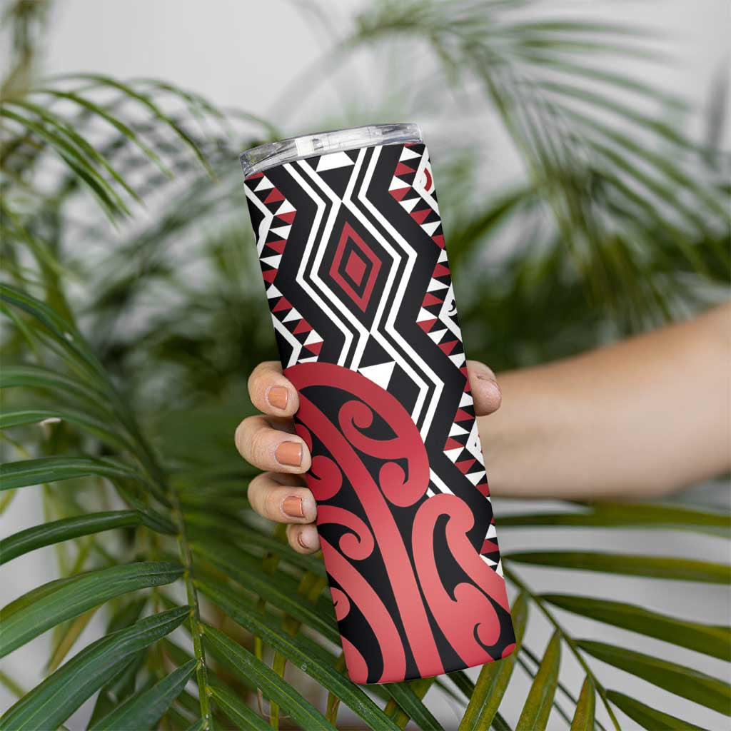 New Zealand Skinny Tumbler Aotearoa Kowhaiwhai Mix Taniko Art - Red LT14 - Polynesian Pride