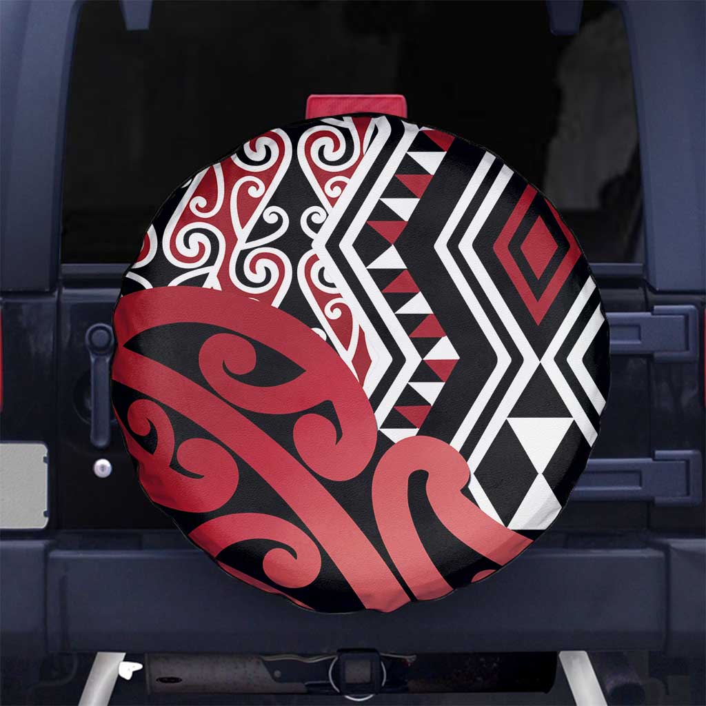 New Zealand Spare Tire Cover Aotearoa Kowhaiwhai Mix Taniko Art - Red LT14 - Polynesian Pride