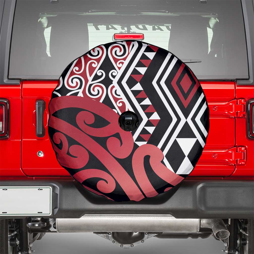 New Zealand Spare Tire Cover Aotearoa Kowhaiwhai Mix Taniko Art - Red LT14 - Polynesian Pride