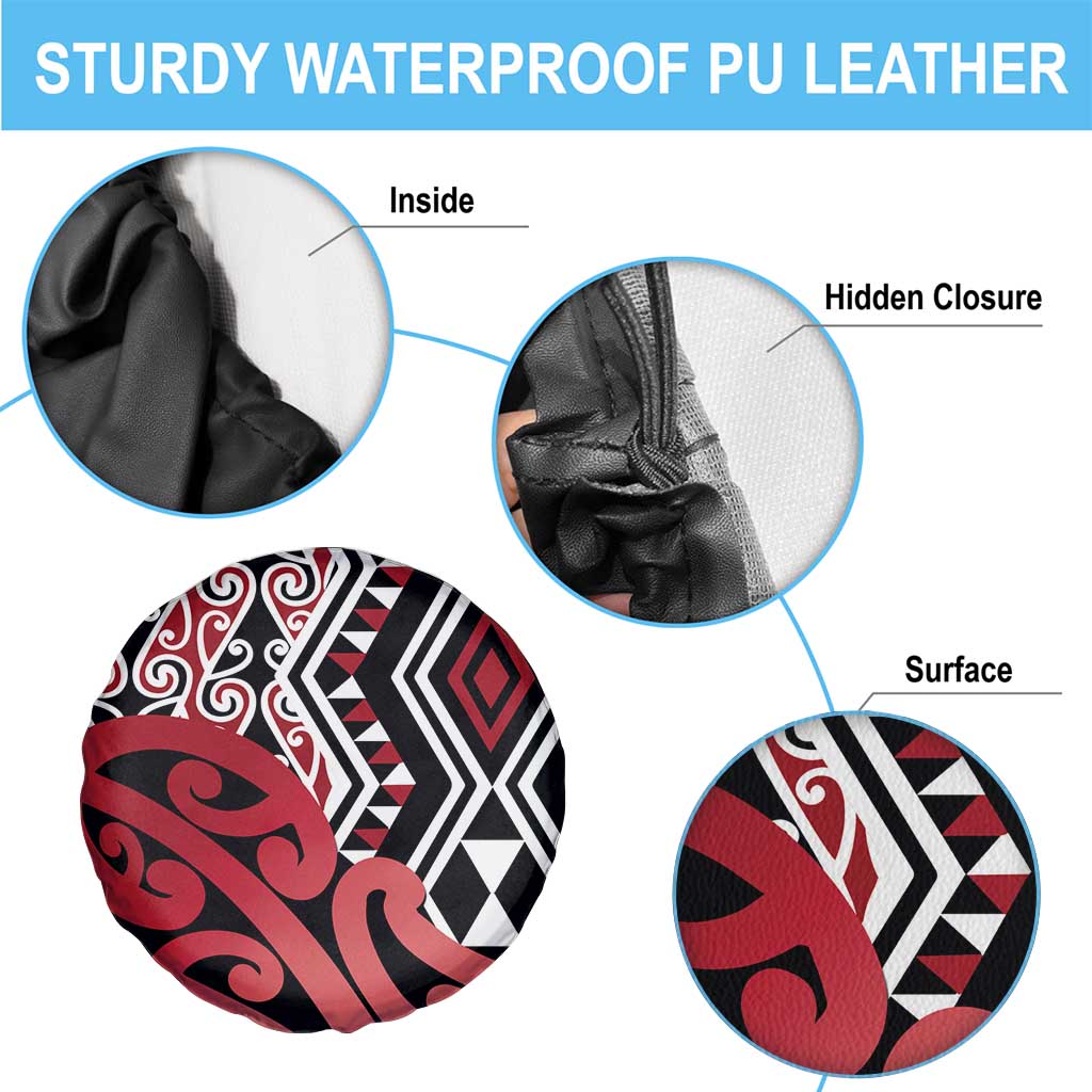 New Zealand Spare Tire Cover Aotearoa Kowhaiwhai Mix Taniko Art - Red LT14 - Polynesian Pride