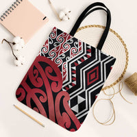 New Zealand Tote Bag Aotearoa Kowhaiwhai Mix Taniko Art - Red LT14 Black Strap One Size Red - Polynesian Pride