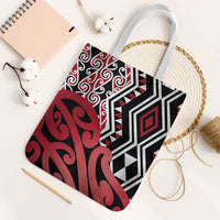 New Zealand Tote Bag Aotearoa Kowhaiwhai Mix Taniko Art - Red LT14 White Strap One Size Red - Polynesian Pride