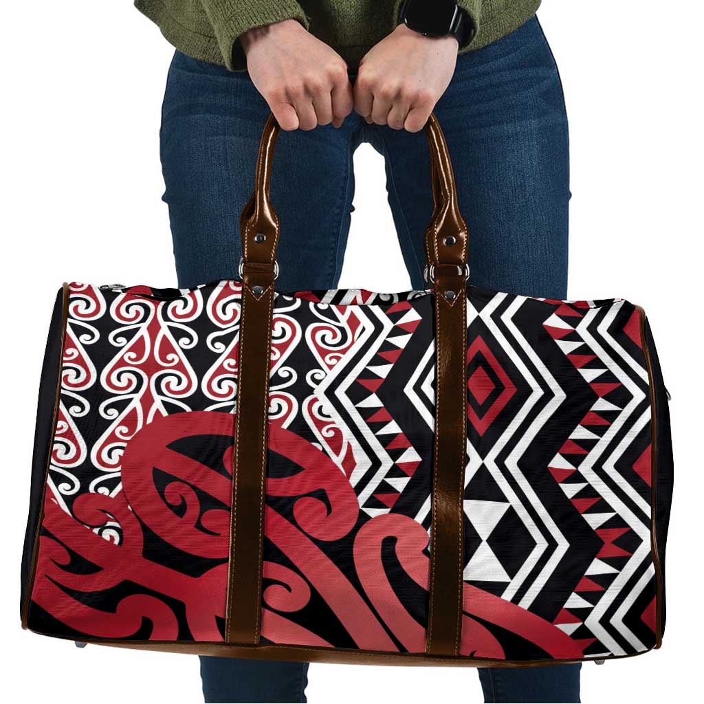 New Zealand Travel Bag Aotearoa Kowhaiwhai Mix Taniko Art - Red LT14 Red - Polynesian Pride