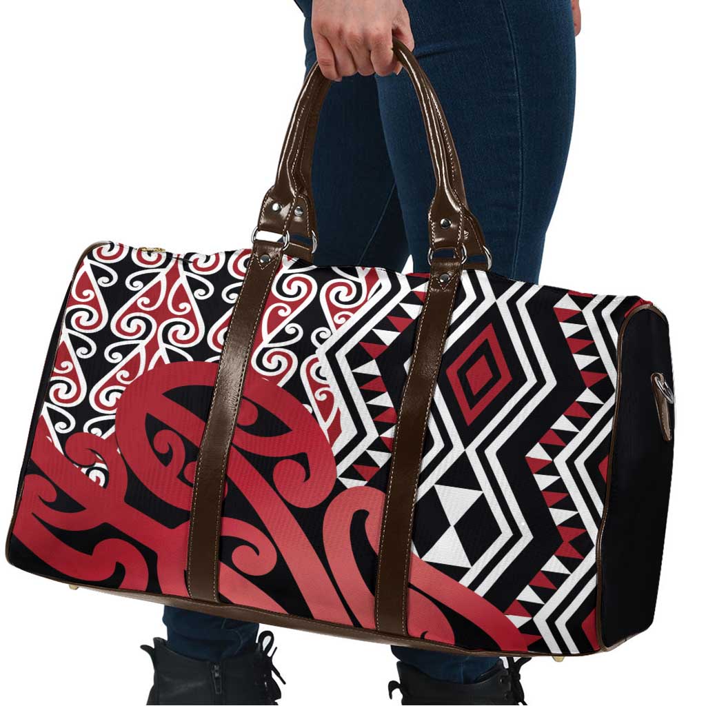 New Zealand Travel Bag Aotearoa Kowhaiwhai Mix Taniko Art - Red LT14 - Polynesian Pride