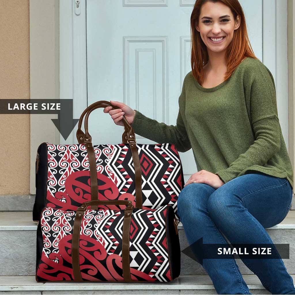 New Zealand Travel Bag Aotearoa Kowhaiwhai Mix Taniko Art - Red LT14 - Polynesian Pride