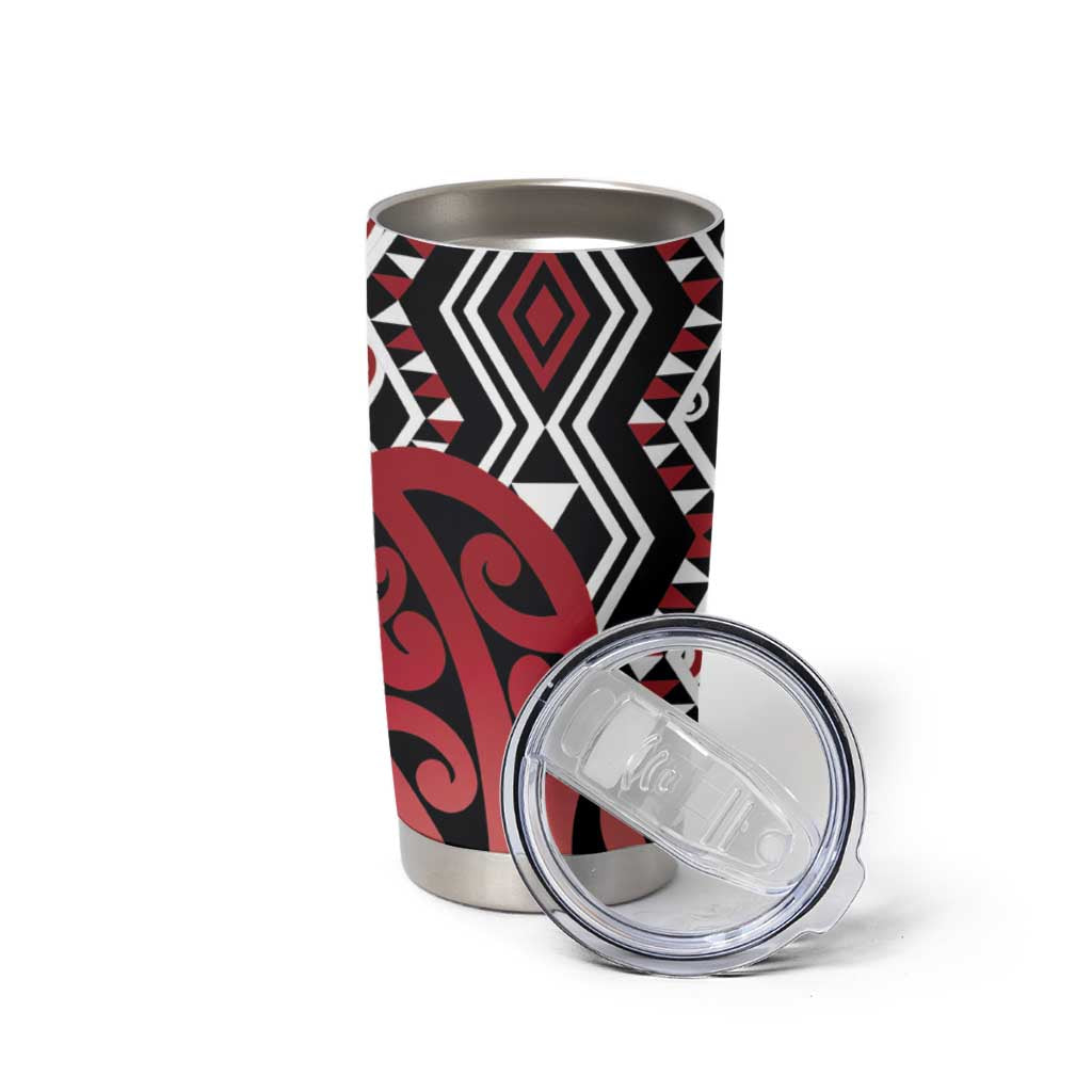 New Zealand Tumbler Cup Aotearoa Kowhaiwhai Mix Taniko Art - Red LT14 - Polynesian Pride