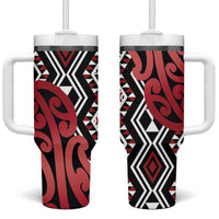 New Zealand Tumbler With Handle Aotearoa Kowhaiwhai Mix Taniko Art - Red LT14 One Size: 40 oz Red - Polynesian Pride
