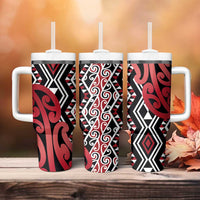New Zealand Tumbler With Handle Aotearoa Kowhaiwhai Mix Taniko Art - Red LT14 - Polynesian Pride