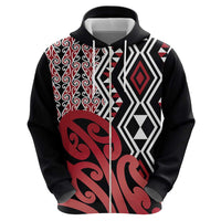 New Zealand Zip Hoodie Aotearoa Kowhaiwhai Mix Taniko Art - Red LT14 - Polynesian Pride