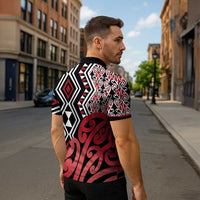 New Zealand Zipper Polo Shirt Aotearoa Kowhaiwhai Mix Taniko Art - Red LT14 - Polynesian Pride
