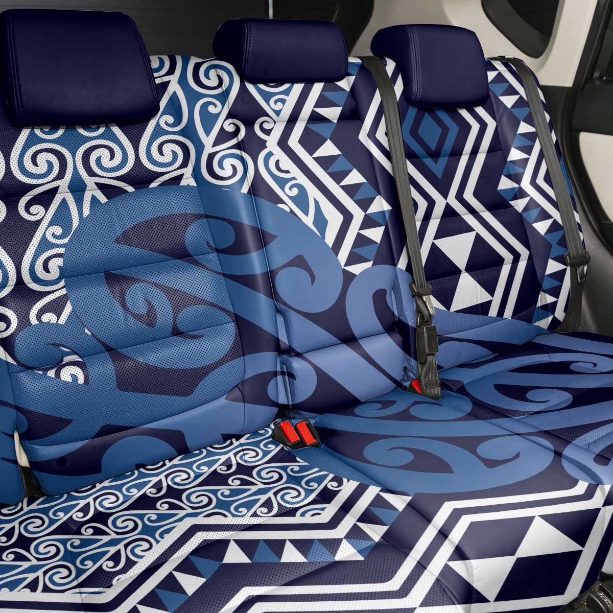 New Zealand Back Car Seat Cover Aotearoa Kowhaiwhai Mix Taniko Art - Blue LT14 - Polynesian Pride