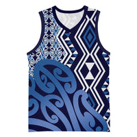 New Zealand Basketball Jersey Aotearoa Kowhaiwhai Mix Taniko Art - Blue LT14 Unisex Blue - Polynesian Pride