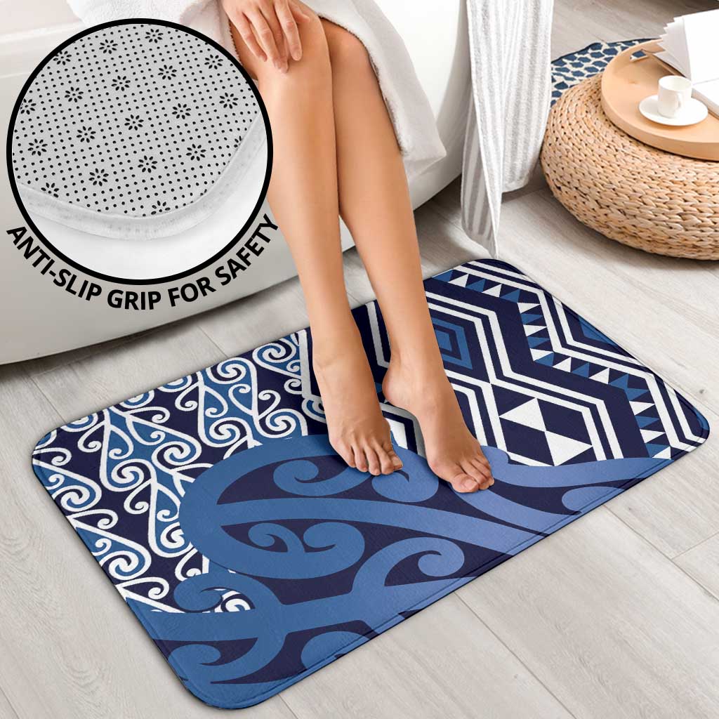 New Zealand Bathroom Set Aotearoa Kowhaiwhai Mix Taniko Art - Blue - Polynesian Pride