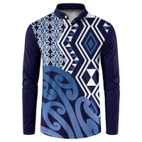 New Zealand Button Sweatshirt Aotearoa Kowhaiwhai Mix Taniko Art - Blue