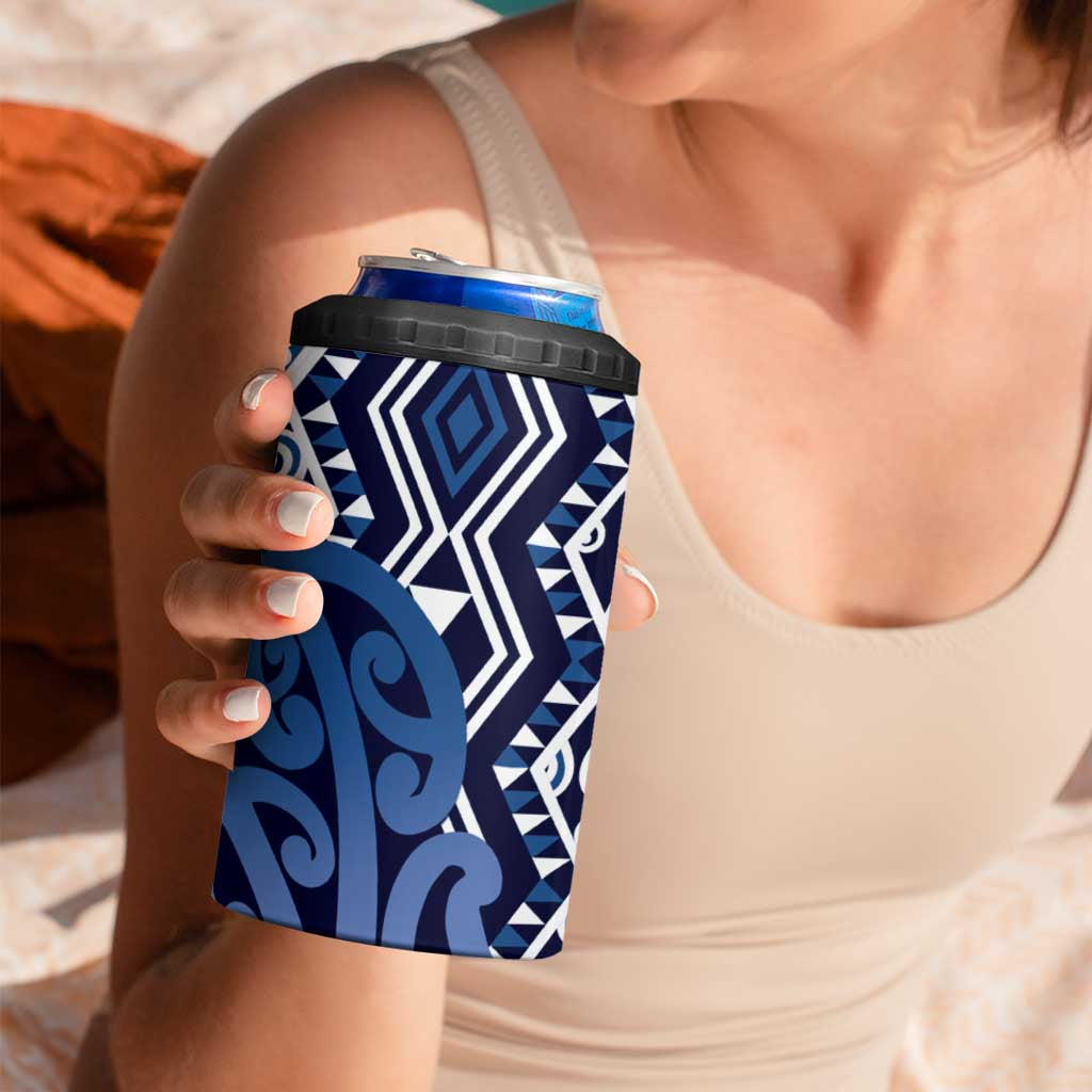 New Zealand 4 in 1 Can Cooler Tumbler Aotearoa Kowhaiwhai Mix Taniko Art - Blue LT14 - Polynesian Pride