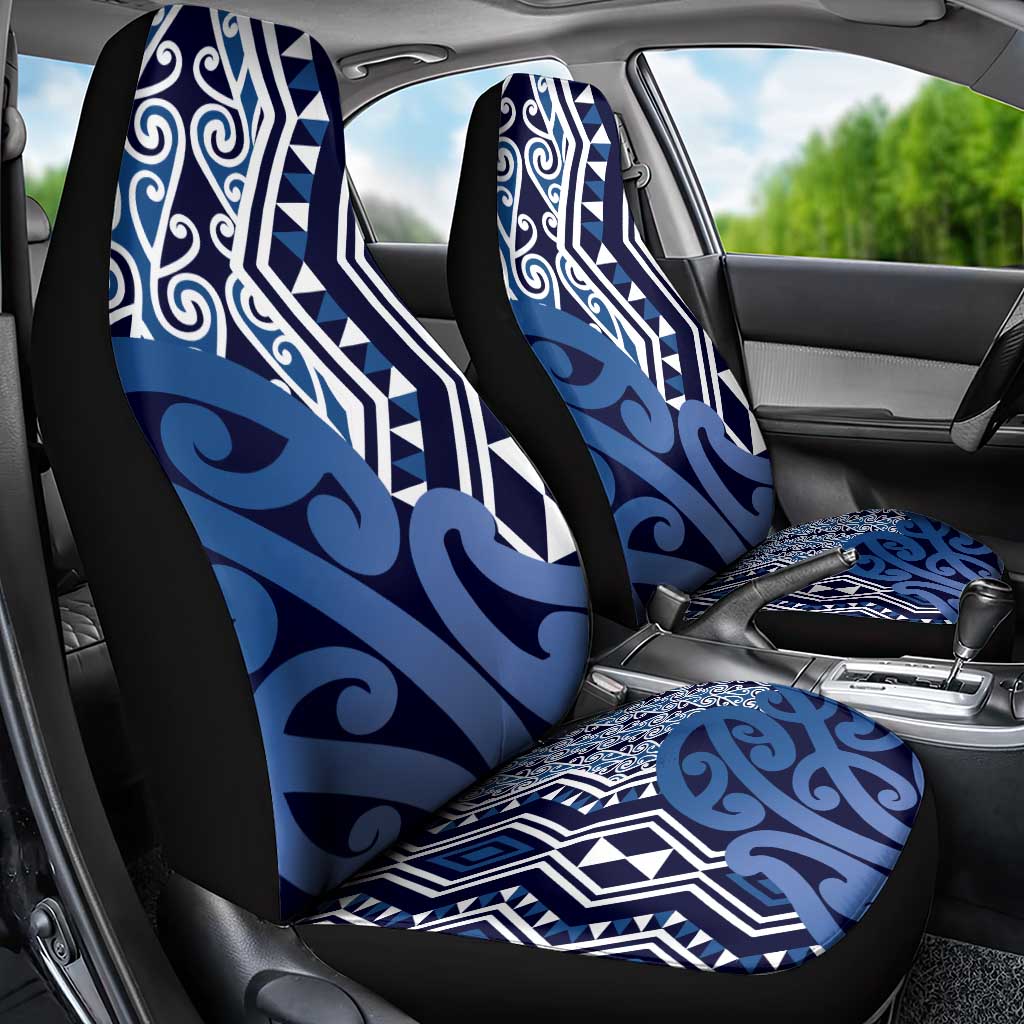 New Zealand Car Seat Cover Aotearoa Kowhaiwhai Mix Taniko Art - Blue LT14 - Polynesian Pride