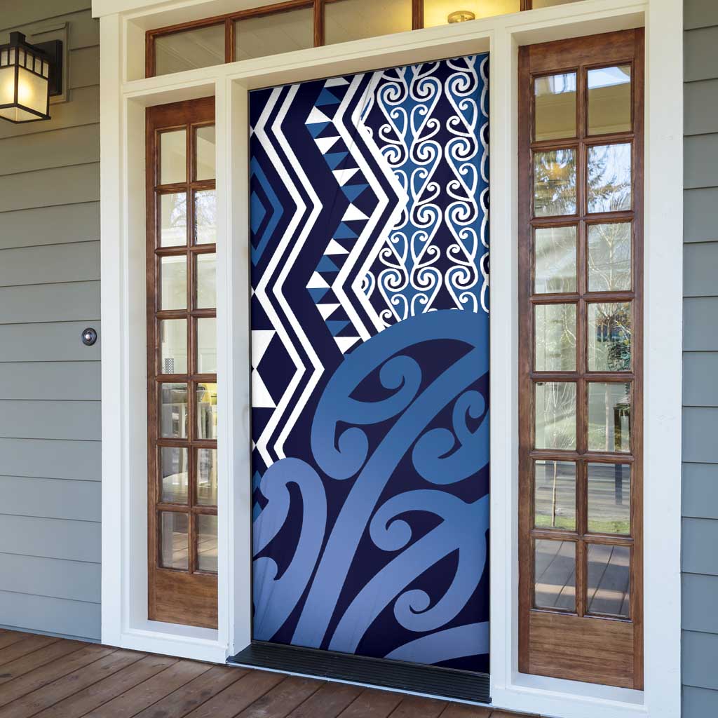 New Zealand Door Cover Aotearoa Kowhaiwhai Mix Taniko Art - Blue LT14 - Polynesian Pride